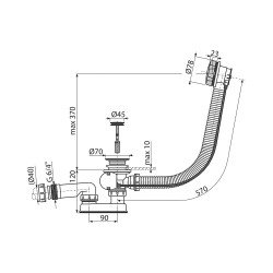 Обвязка для ванны автомат мет.комплект AG210125160/A55K-RU-01 h=60см ALCAPLAST Alcadrain