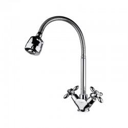 Смеситель кухня MELODIA Retro высокий R-излив гибкий крест резина