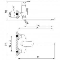 Смеситель ванна MELODIA Classica картридж д.40мм излив 350мм с акс. лейка 1ф.100мм круглая
