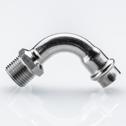 Отвод 90* с переходом на  нар. р., нерж. сталь 18х1/2"