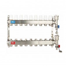 Коллекторная группа без расходомерами без кранов 1"x3/4" нержавеющая сталь 9 выхода