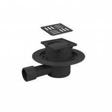 Душевой трап горизонтальный 50мм с сухим затвором, черный, решетка 100x100мм VIEIR