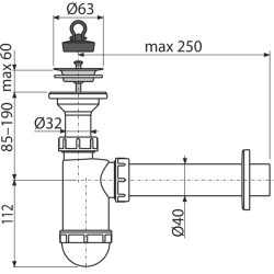 Сифон для умывальника ALСAPLAST Alcadrain DN40 с нержавеющей peшeткой DN63