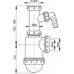 Сифон для мойки с накидной гайкой ALСAPLAST Alcadrain 6/4" и штуцером