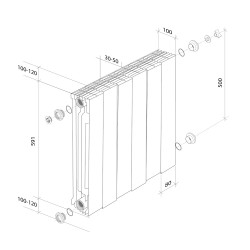 Дизайн-радиатор бимет. Royal Thermo PianoForte Bianco Traffico VDR 500 x 100 8 секц. (нижн. подкл.)