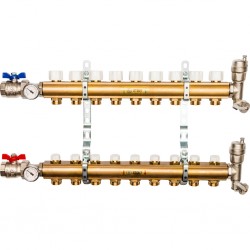 Распределительный коллектор из латуни без расходомеров 9 вых. STOUT