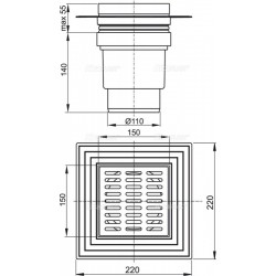 Трап ALCAPLAST Alcadrain 150*150/110мм прямой нерж.решетка APV13