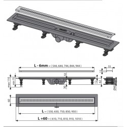 Канал дренажный ALCAPLAST Alcadrain 850*60 д.40мм APZ9-850 (решетка Simple Cube в компл.)