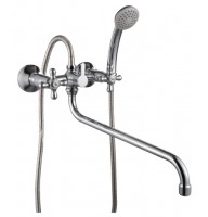 Смеситель двухзахватный универсальный с круглым изливом 350мм с держателем на теле, хром H02-84R