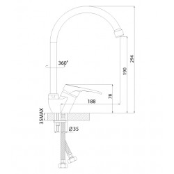 Смеситель однозахватный (35 мм) для кухни, с высоким поворотным изливом 180мм, B35-23