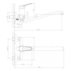 Смеситель однозахватный (35 мм) для ванны, универсальный с керам.дивертером, B35-34