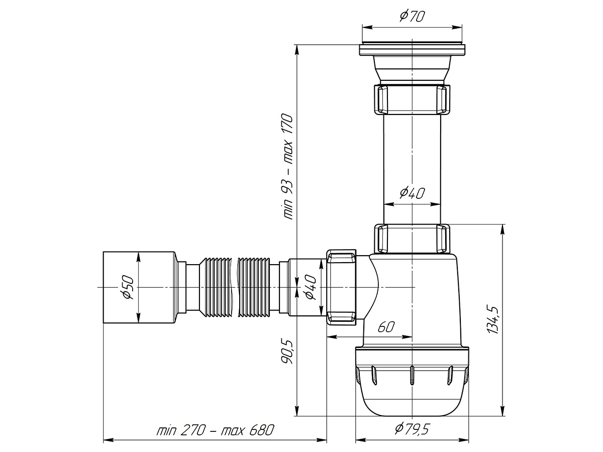 Сифон Ани Грот 1.1/2"х40 с гибкой трубой 40х50