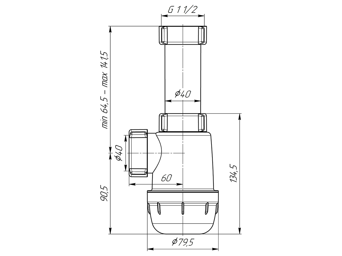 Сифон Ани Грот 1.1/2"х40 без выпуска