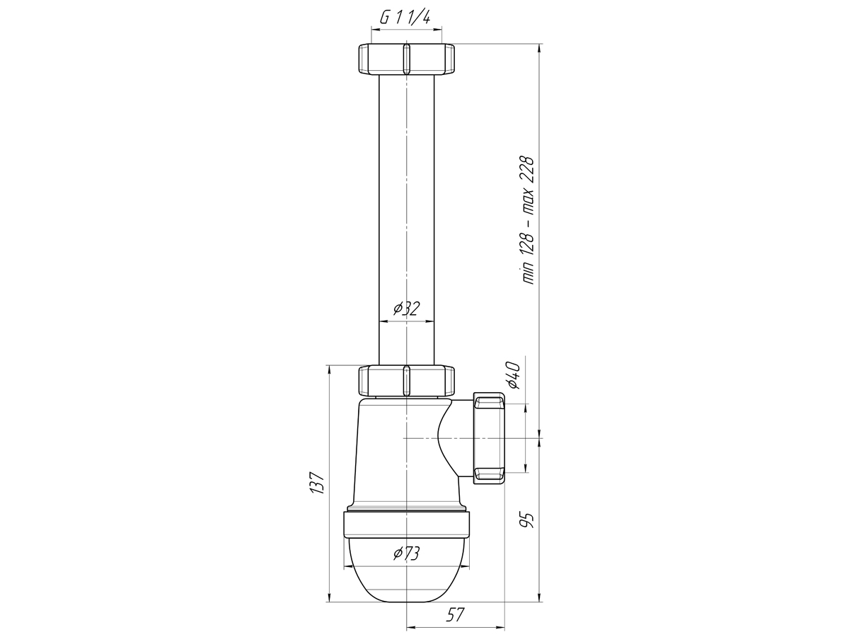 Сифон Ани 1.1/4"х40 без выпуска