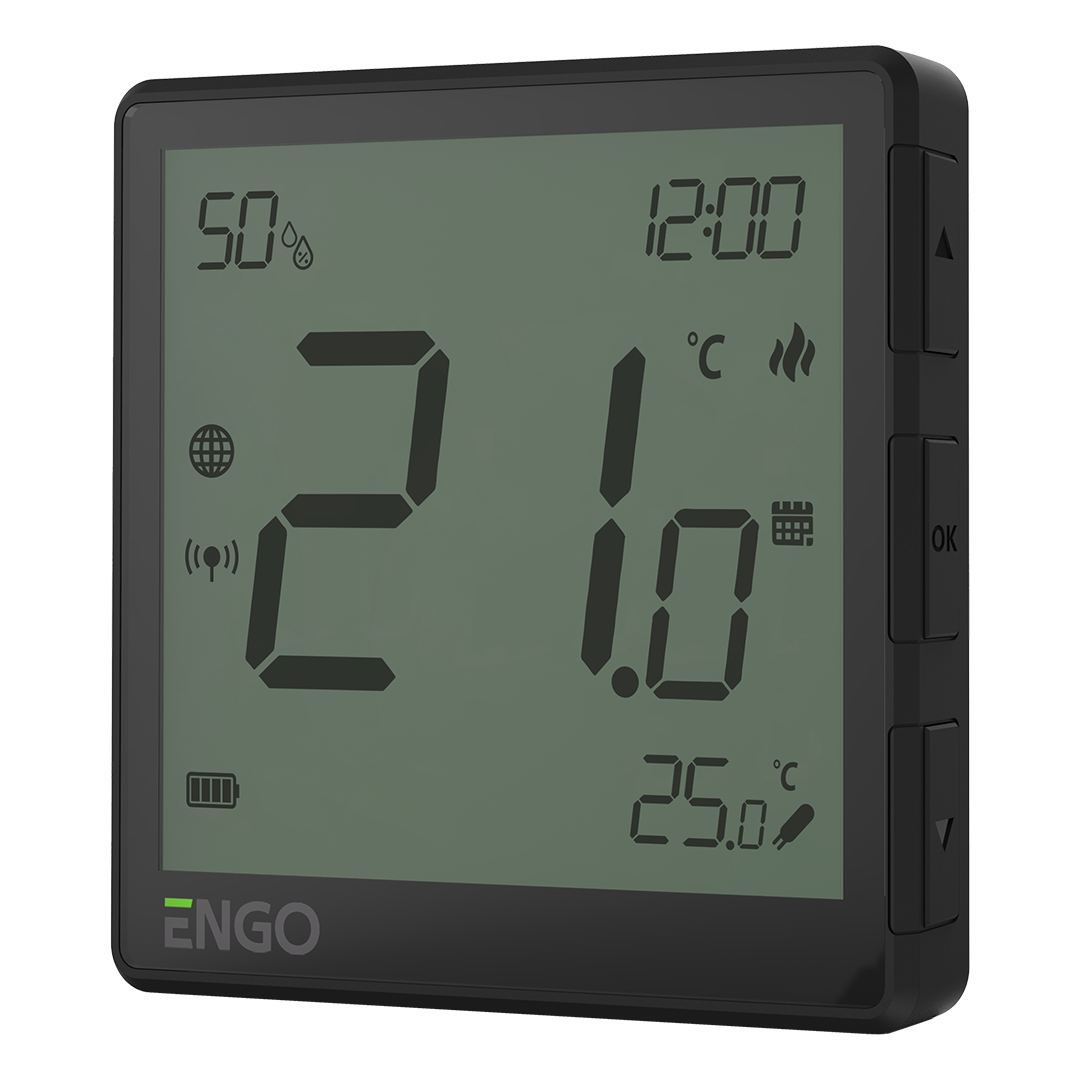 Беспроводной терморегулятор, черный, с модулем Zigbee, с аккумулятором, с датчиком влажности ENGO