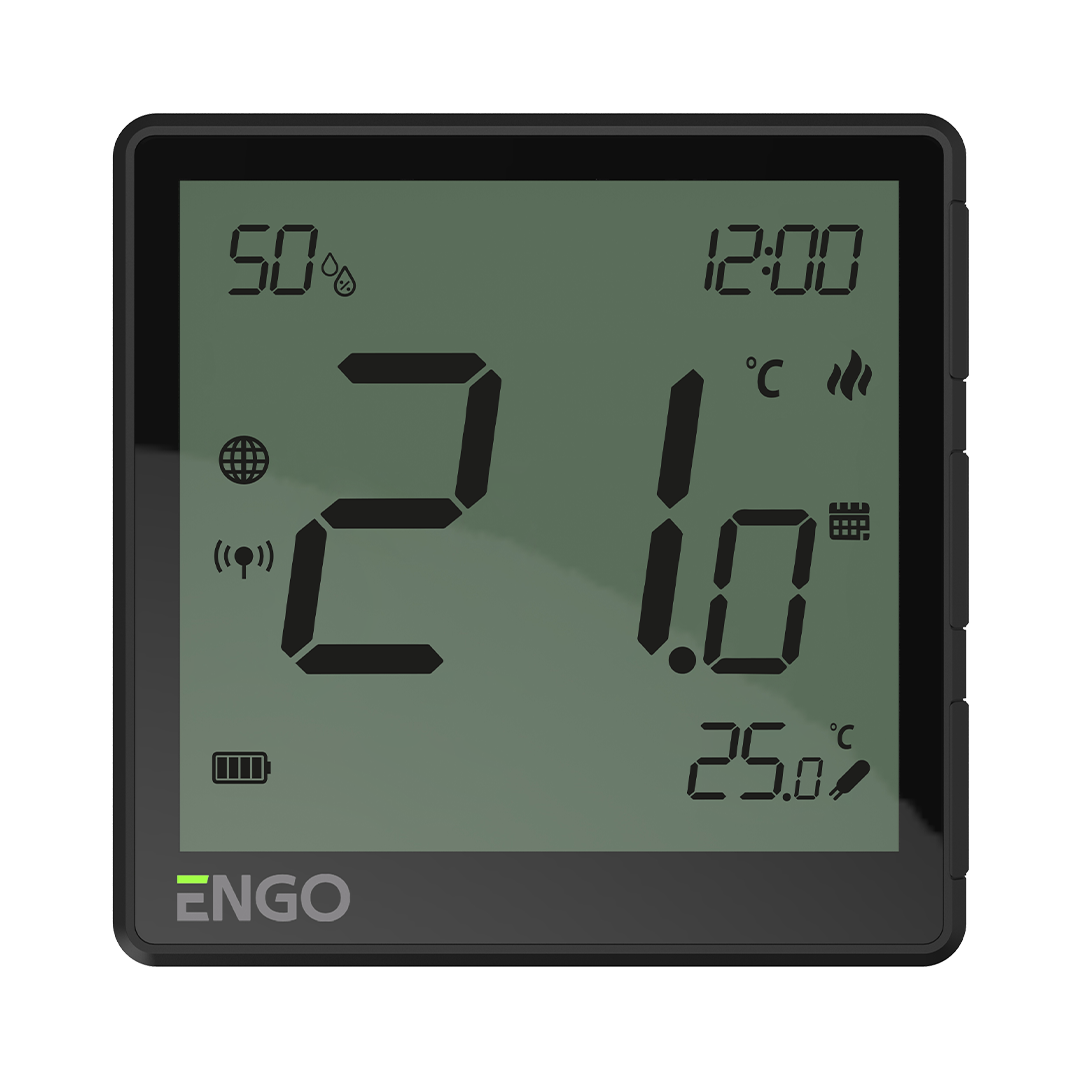 Беспроводной терморегулятор, черный, с модулем Zigbee, с аккумулятором, с датчиком влажности ENGO