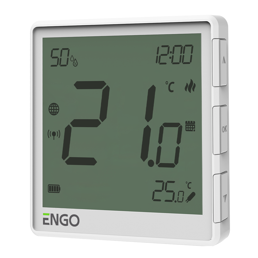Беспроводной терморегулятор, белый, с модулем Zigbee, с аккумулятором, с датчиком влажности ENGO
