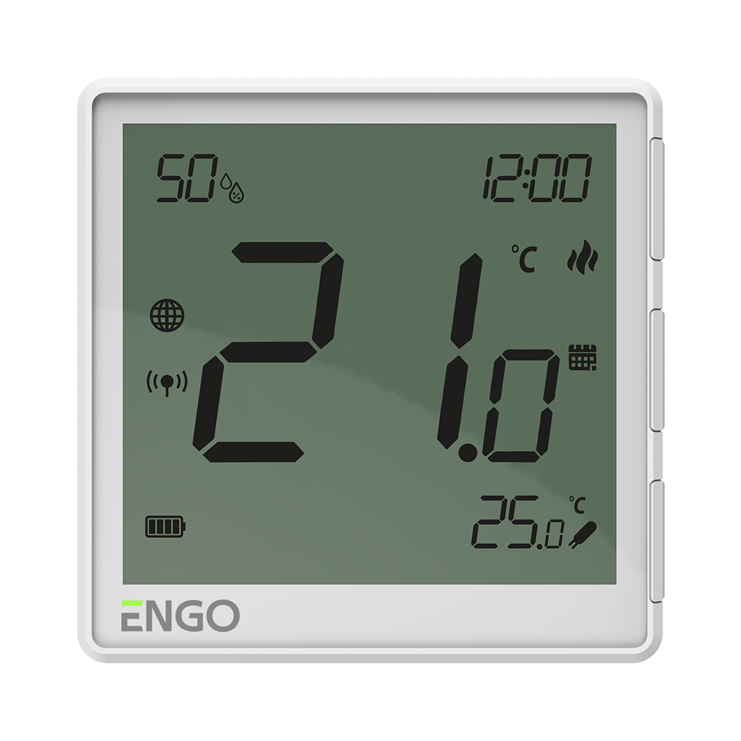Беспроводной терморегулятор, белый, с модулем Zigbee, с аккумулятором, с датчиком влажности ENGO