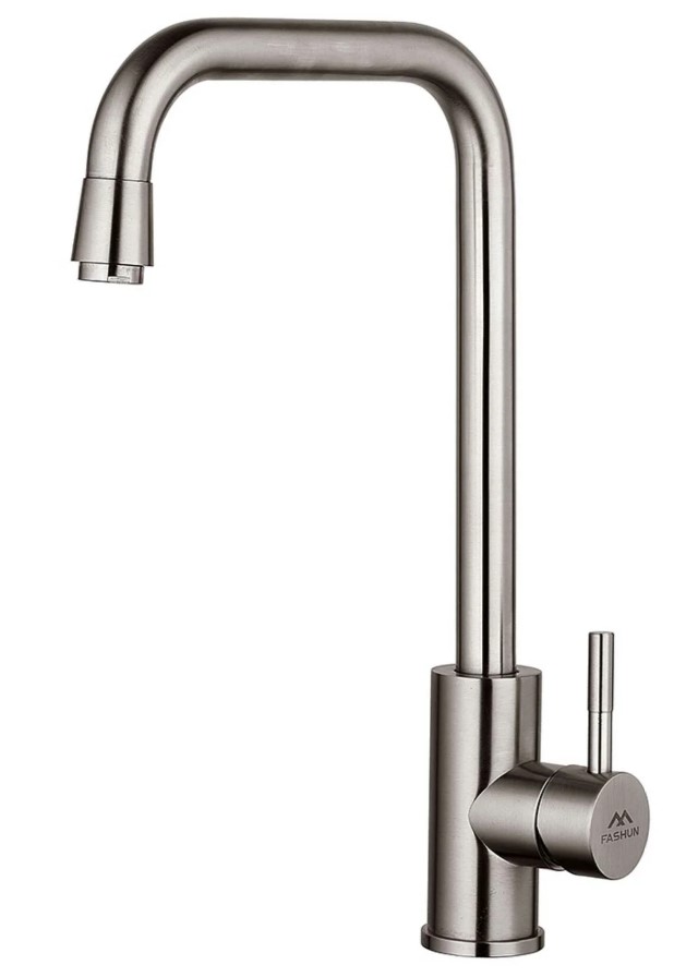 A54909-A Смеситель Fashun нерж. д/кухни, высок.излив, крепление-гайка, САТИН