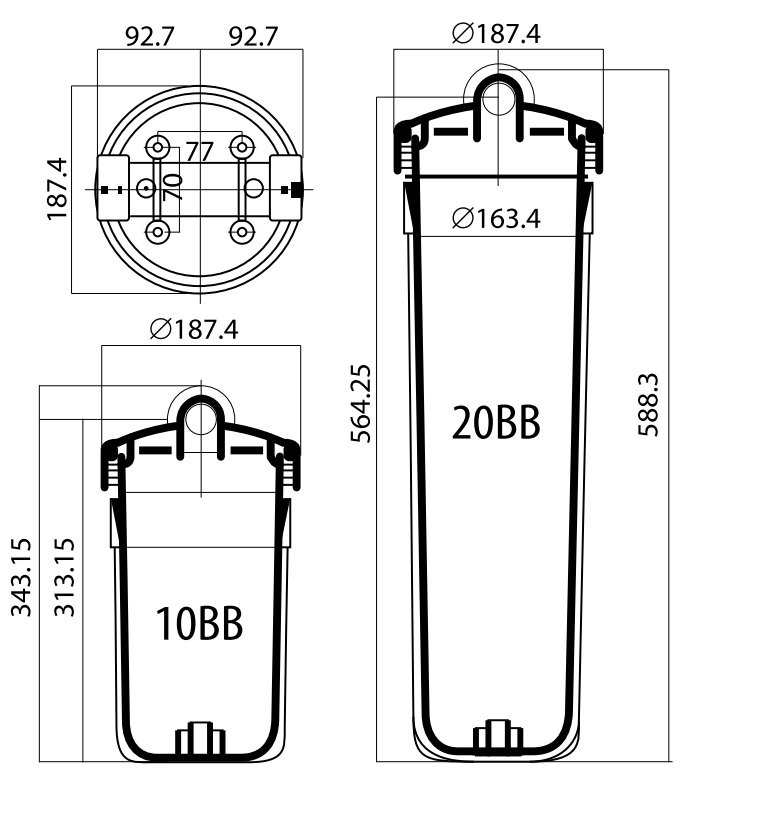 Корпус Гидротек прозрачный 20BB, для холодной воды (латунные вставки)