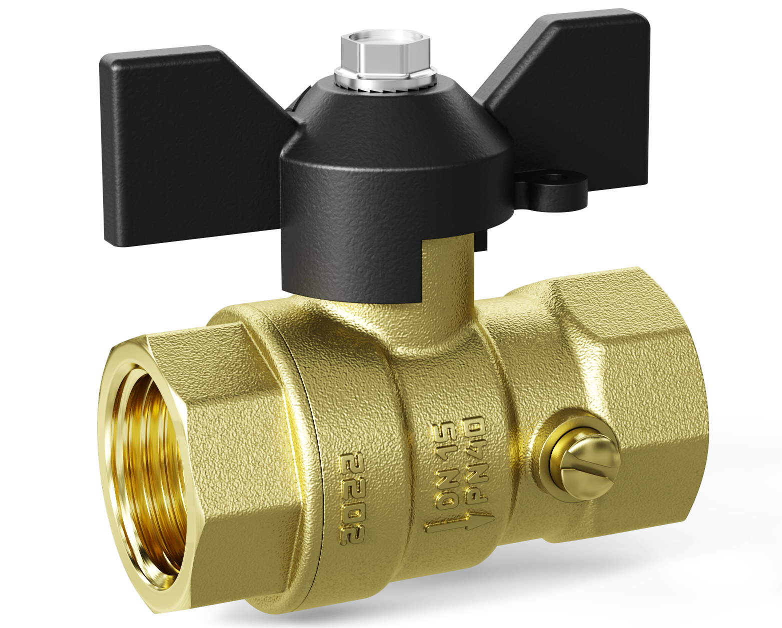 Кран шаровой 1/2" в-в бабочка для манометра LD Pride Ру40 Tmax=150
