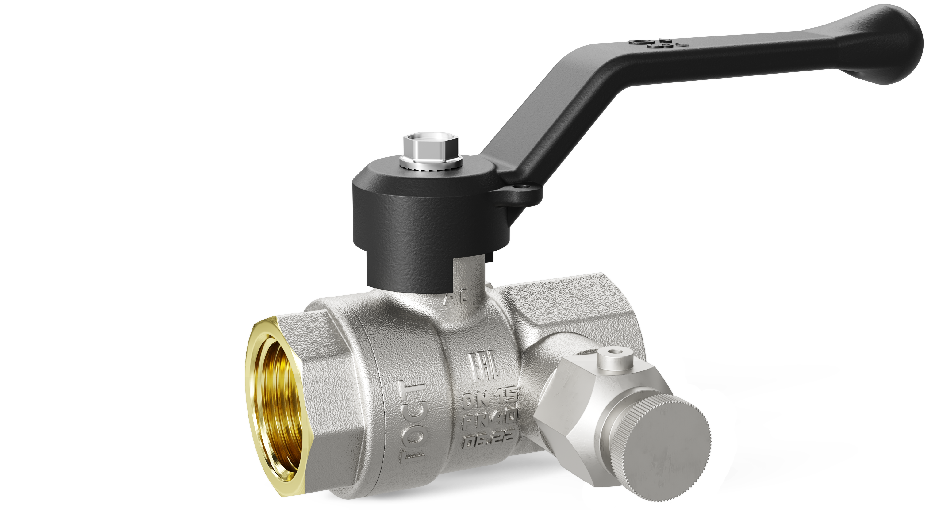 Кран шаровой 1/2" в-в рычаг с дренажем и воздухоотводчиком LD Pride Ру40 Tmax=150