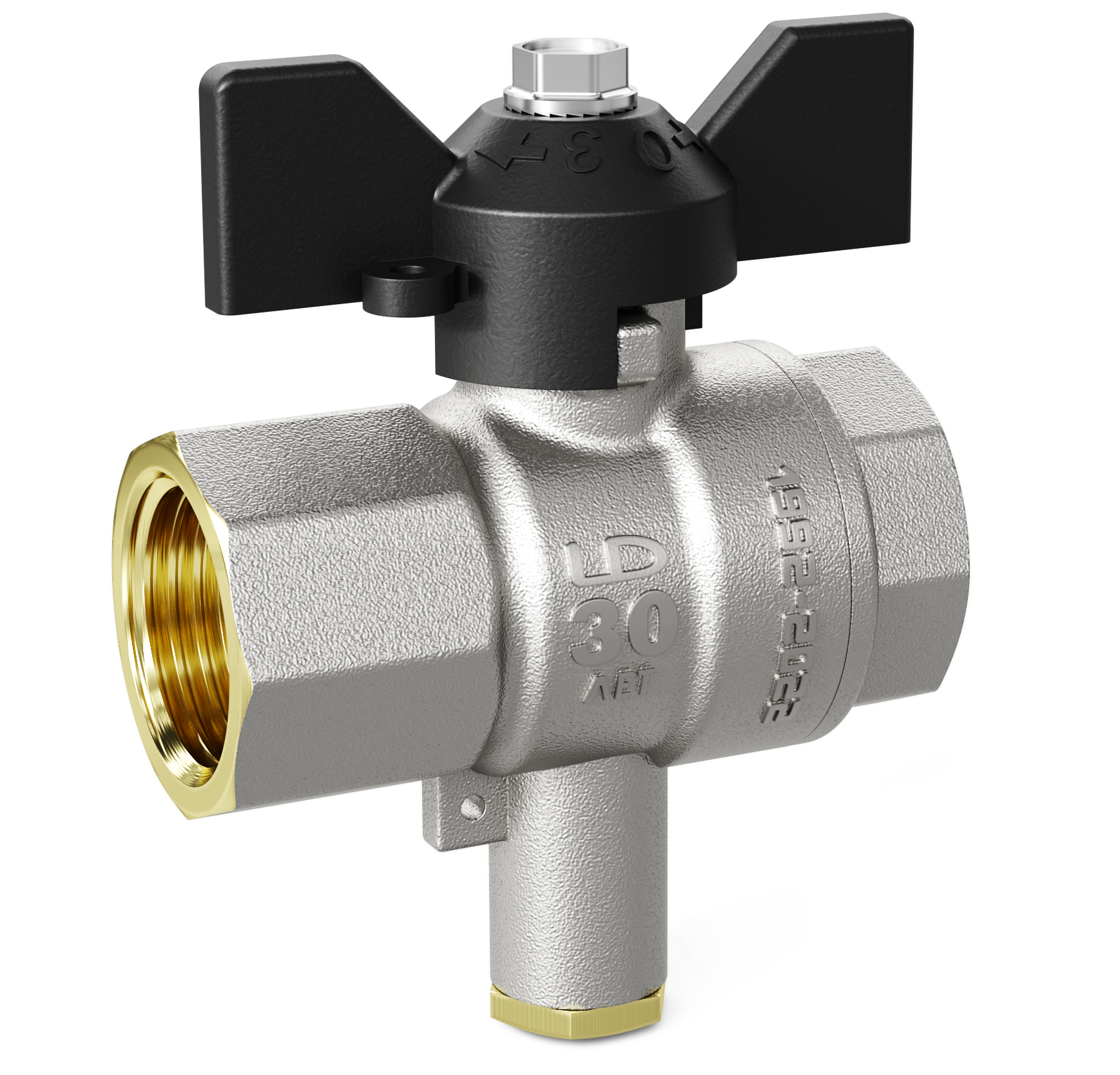 Кран шаровой 1/2" в-в бабочка для датчика температуры LD Pride Ру40 Tmax=150