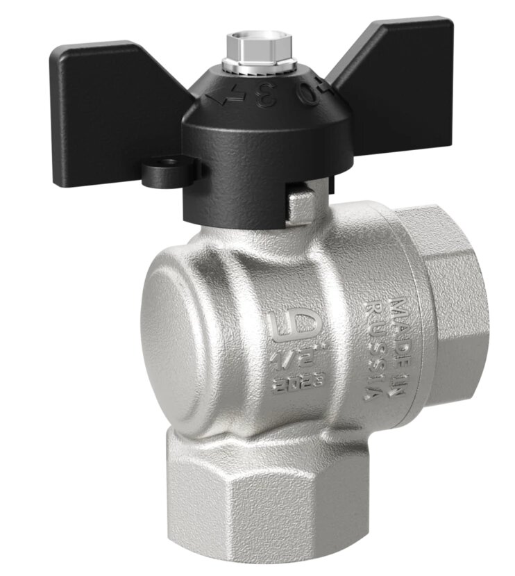 Кран шаровой 1" в-в угловой бабочка LD Pride Ру40 Tmax=150