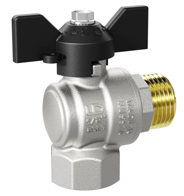Кран шаровой 1" в-н угловой бабочка LD Pride Ру40 Tmax=150