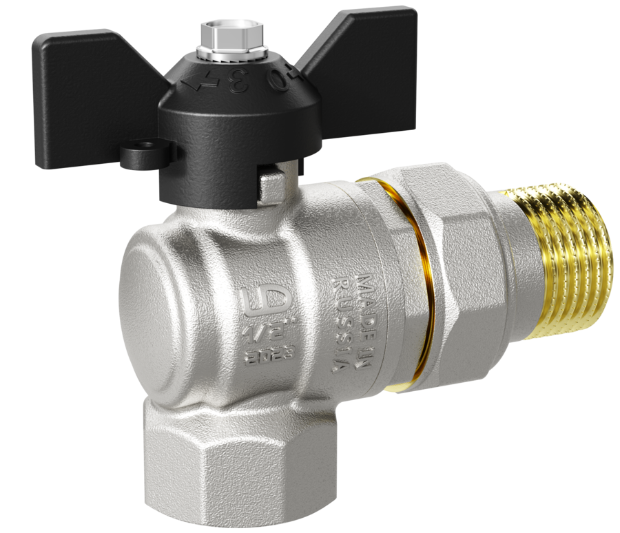 Кран шаровой 1/2" в-н (со сгоном) угловой бабочка LD Pride Ру40 Tmax=150