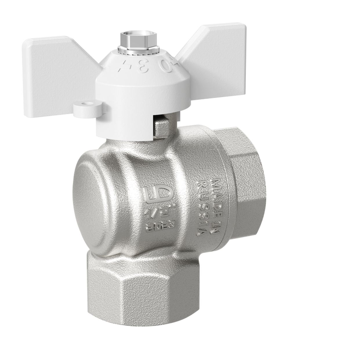 Кран шаровой 1/2" в-н (со сгоном) угловой белая бабочка LD Pride Ру40 Tmax=150