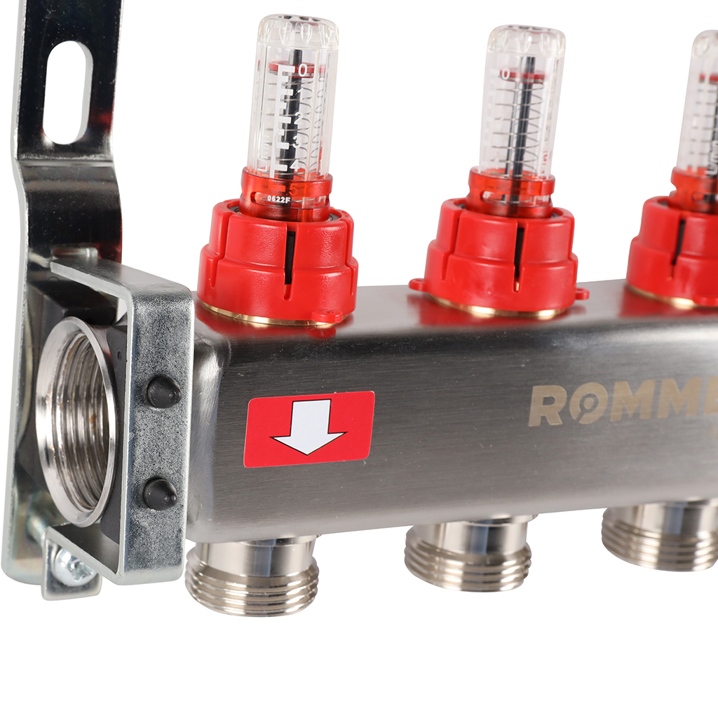 Коллектор из нерж. стали 1"x3/4" ROMMER с расходомерами 4 вых.
