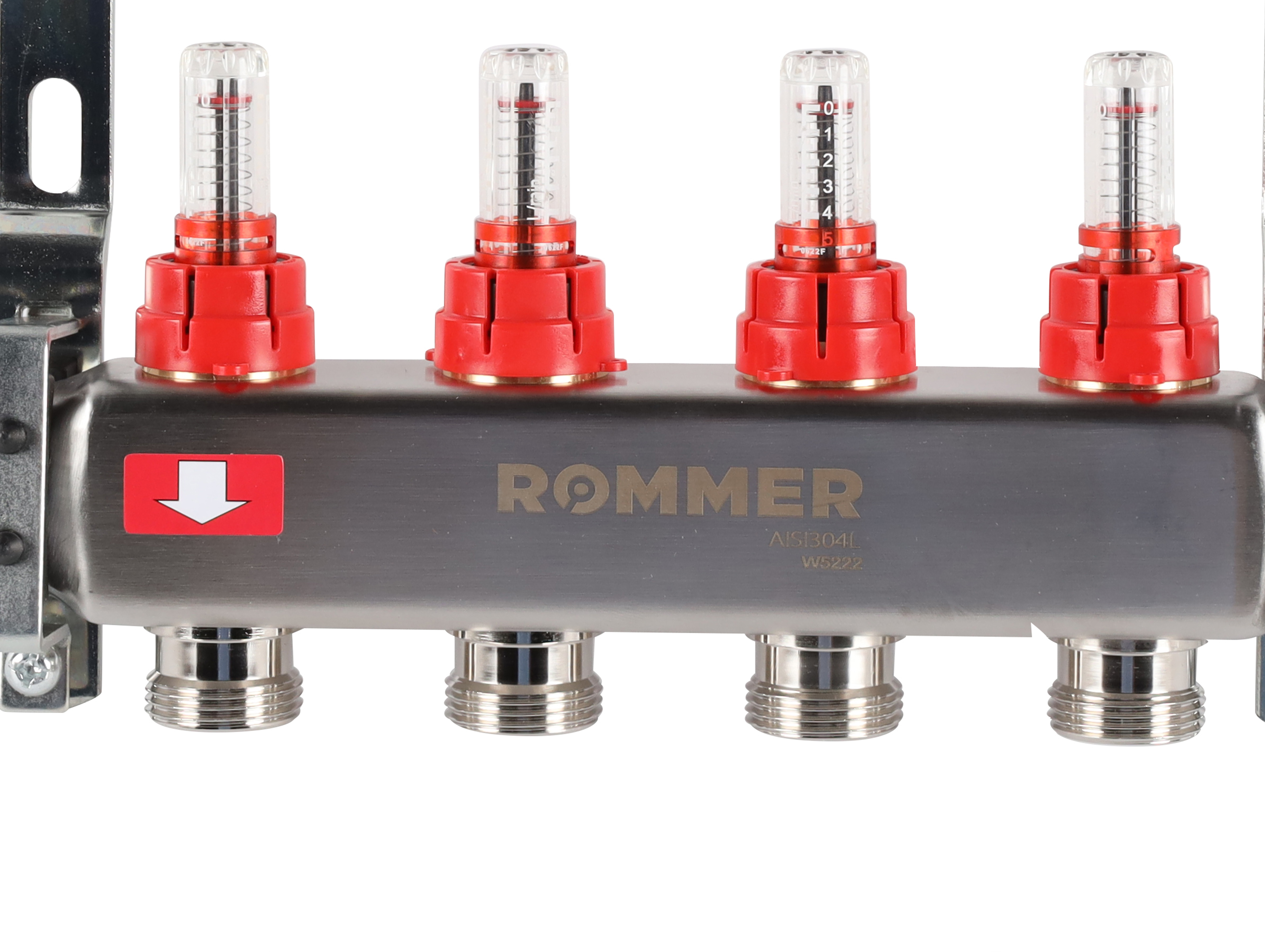 Коллектор из нерж. стали 1"x3/4" ROMMER с расходомерами 4 вых.