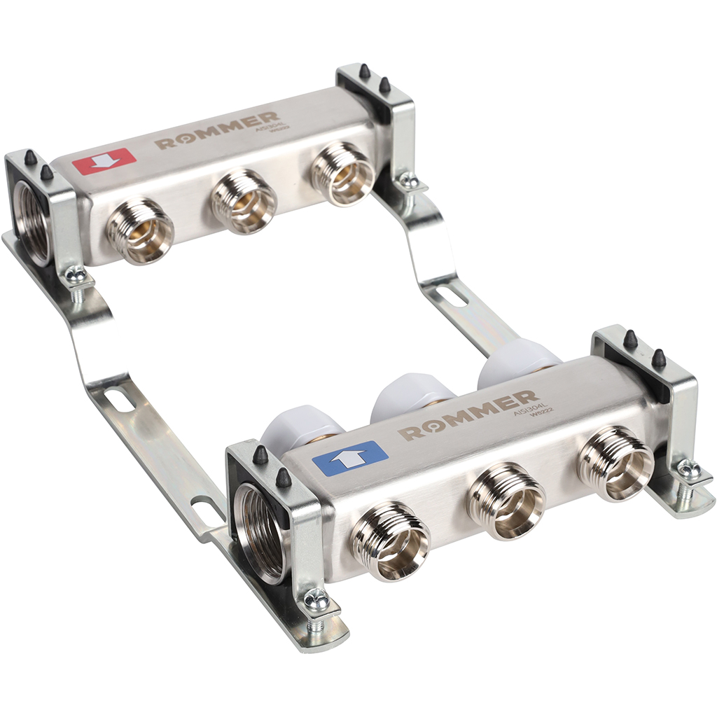 Коллектор из нерж. стали 1"x3/4" ROMMER без расходомерами 3 вых.