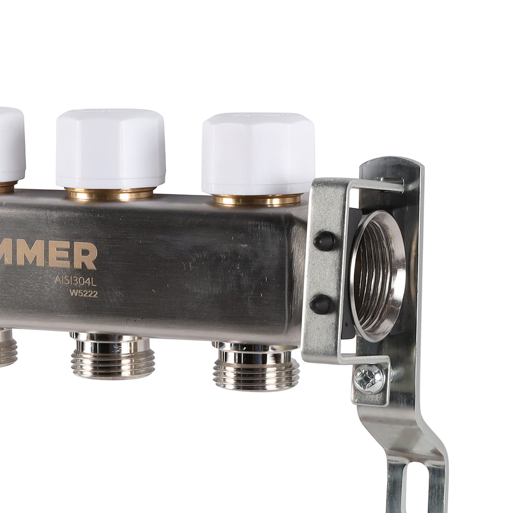 Коллектор из нерж. стали 1"x3/4" ROMMER без расходомерами 4 вых.