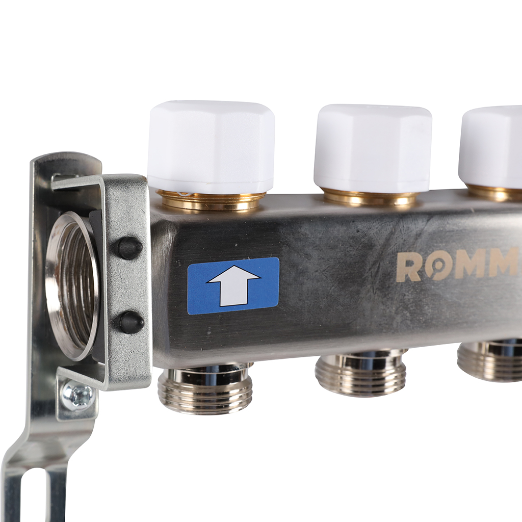 Коллектор из нерж. стали 1"x3/4" ROMMER без расходомерами 4 вых.