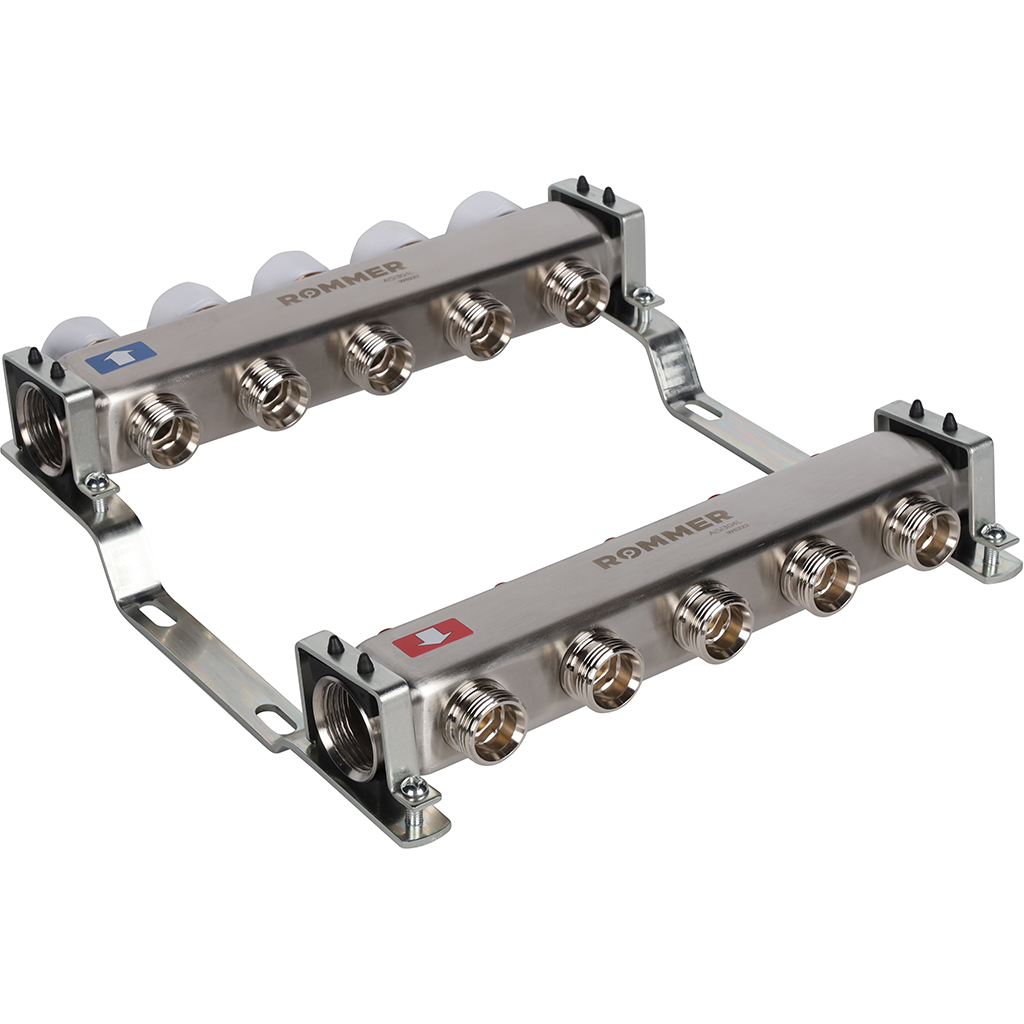 Коллектор из нерж. стали 1"x3/4" ROMMER без расходомерами 5 вых.