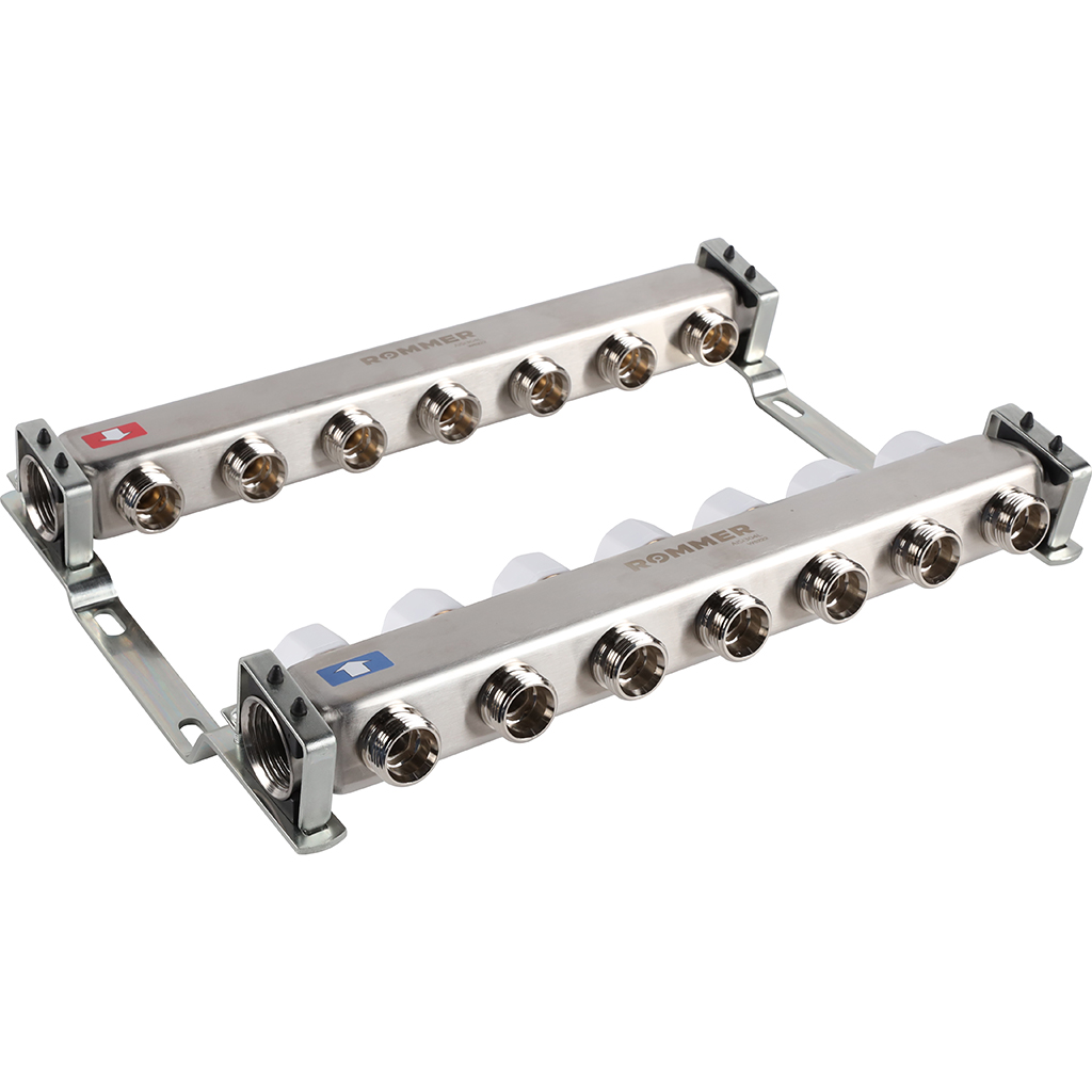 Коллектор из нерж. стали 1"x3/4" ROMMER без расходомерами 7 вых.