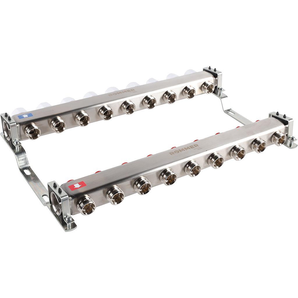 Коллектор из нерж. стали 1"x3/4" ROMMER без расходомерами 9 вых.