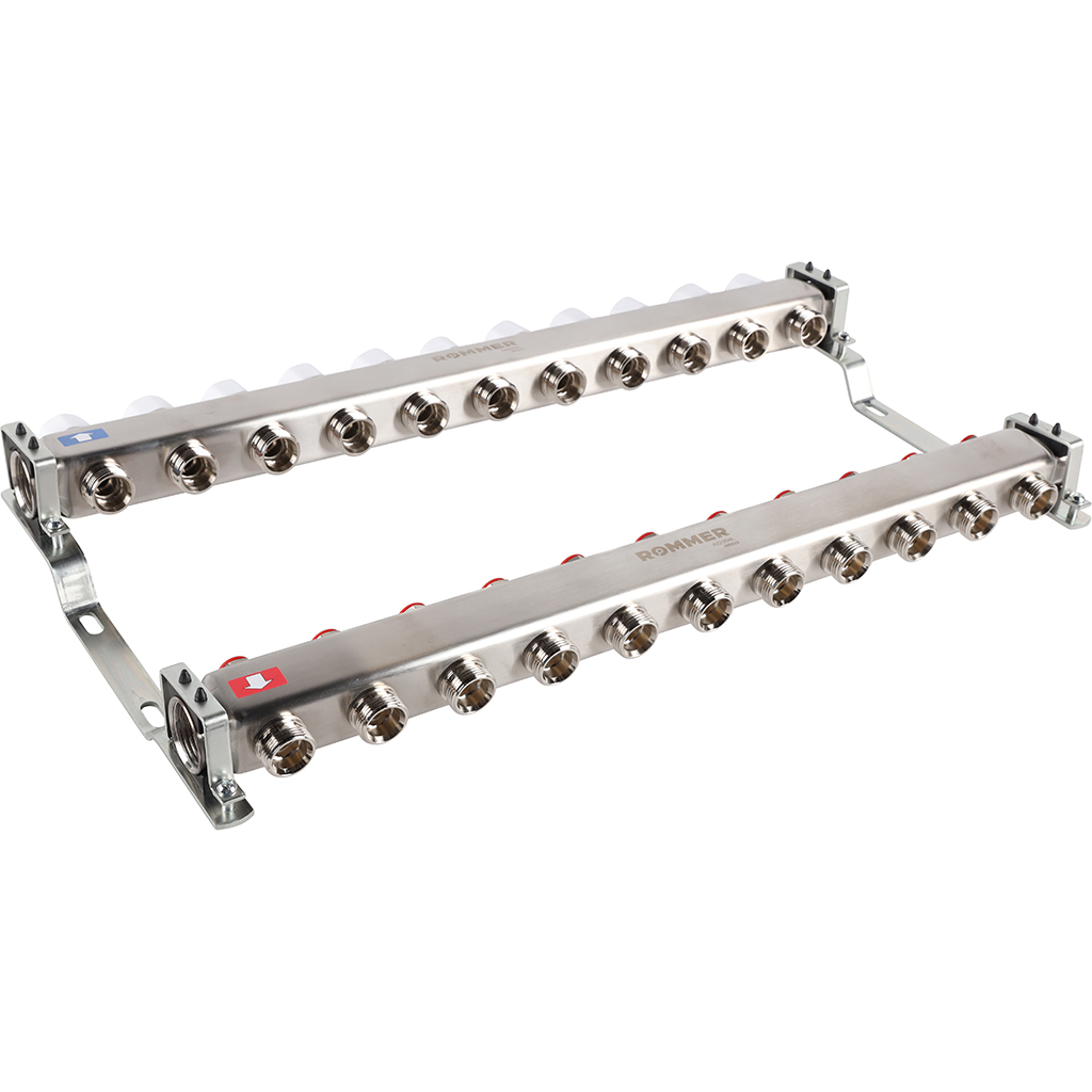 Коллектор из нерж. стали 1"x3/4" ROMMER без расходомерами 11 вых.
