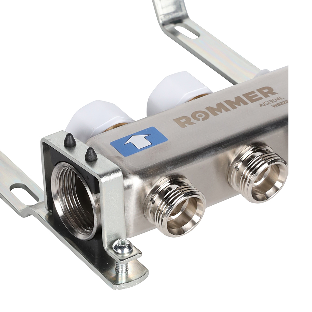 Коллектор из нерж. стали 1"x3/4" ROMMER без расходомерами, с клапаном вып. воздуха и сливом 2 вых.