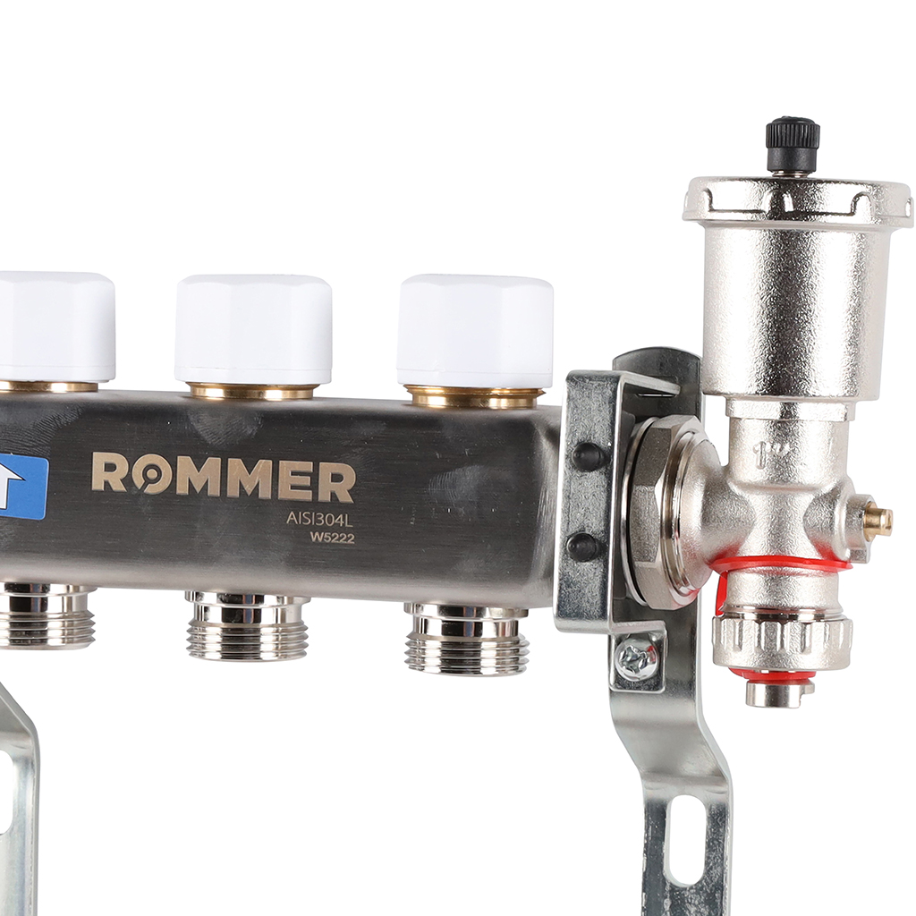 Коллектор из нерж. стали 1"x3/4" ROMMER в сборе без расходомерами 3 вых.