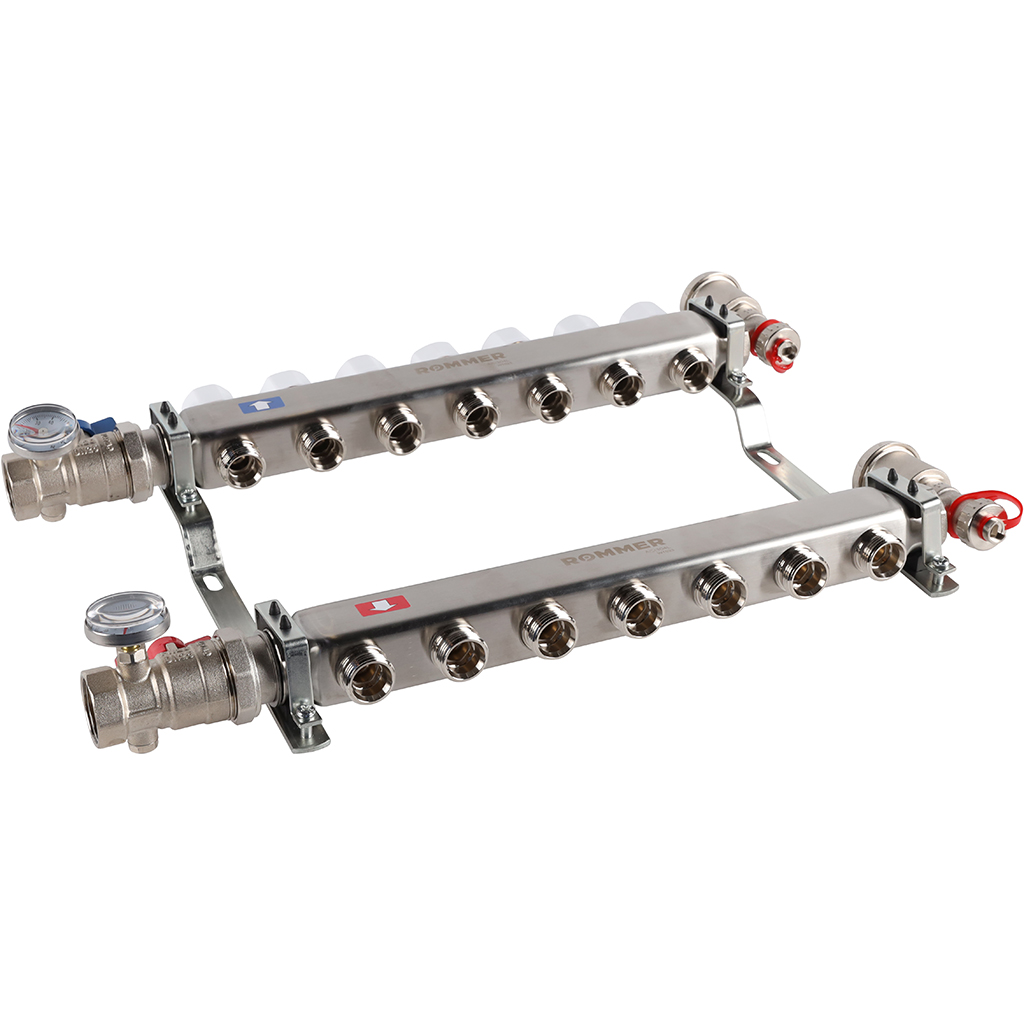 Коллектор из нерж. стали 1"x3/4" ROMMER в сборе без расходомерами 7 вых.
