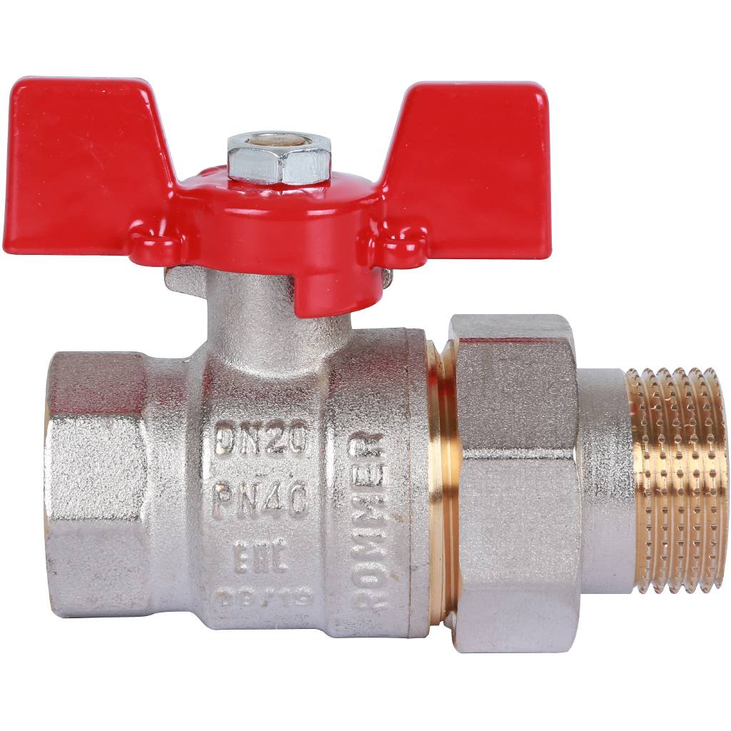 Кран шаровый Rommer с американкой 3/4" ВН/НР, ручка бабочка