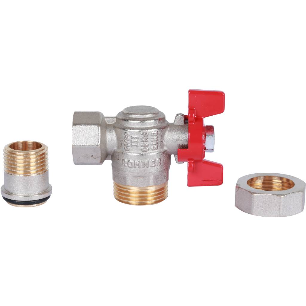 Кран шаровый Rommer угловой с американкой 1/2" ВН/НР, ручка бабочка