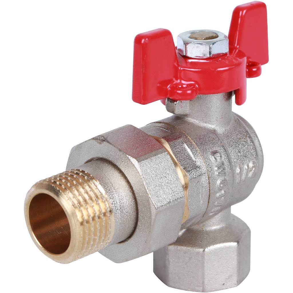 Кран шаровый Rommer угловой с американкой 1/2" ВН/НР, ручка бабочка