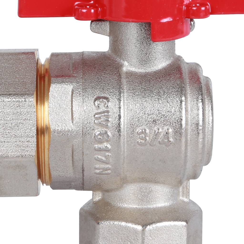 Кран шаровый Rommer угловой с американкой 3/4" ВН/НР, ручка бабочка