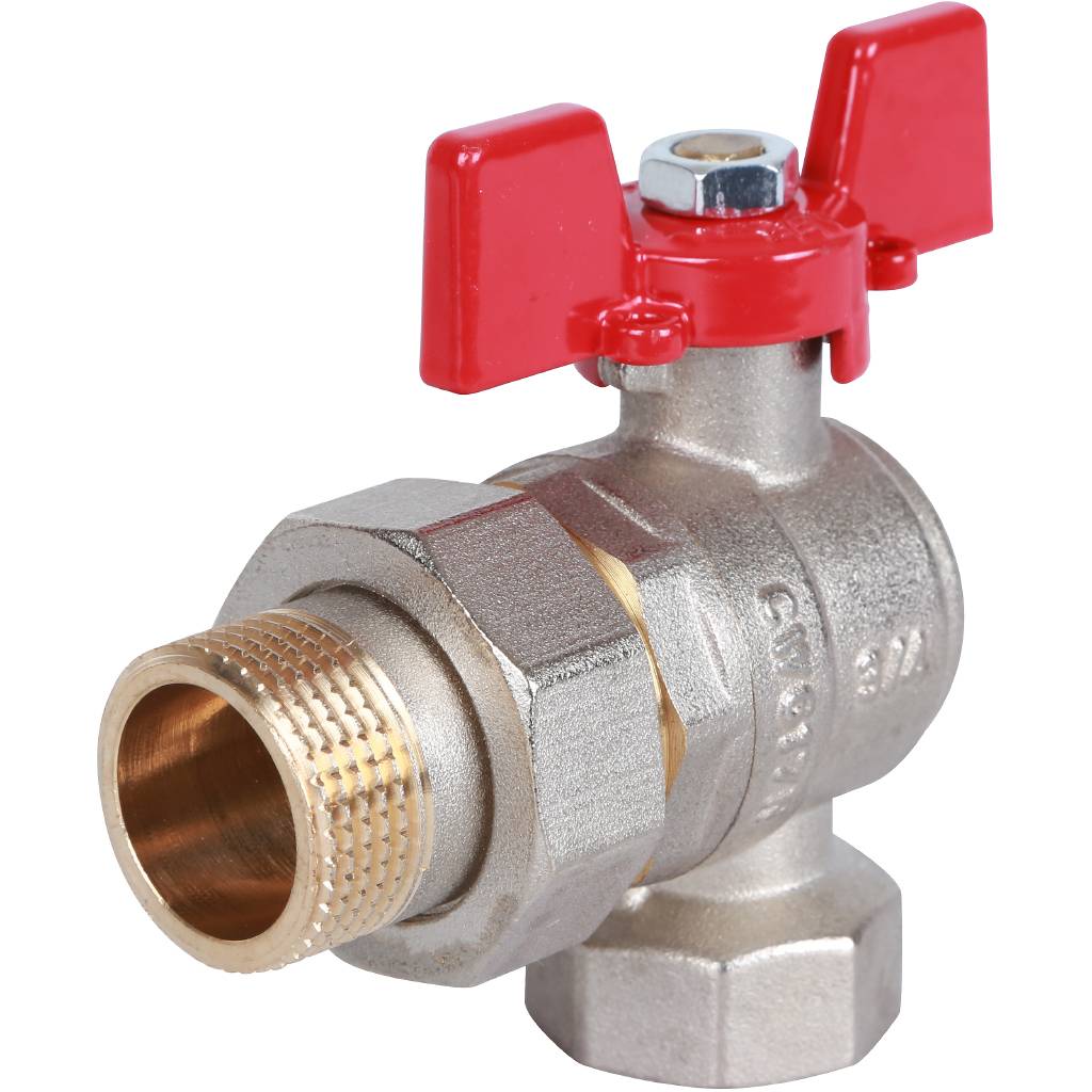 Кран шаровый Rommer угловой с американкой 3/4" ВН/НР, ручка бабочка