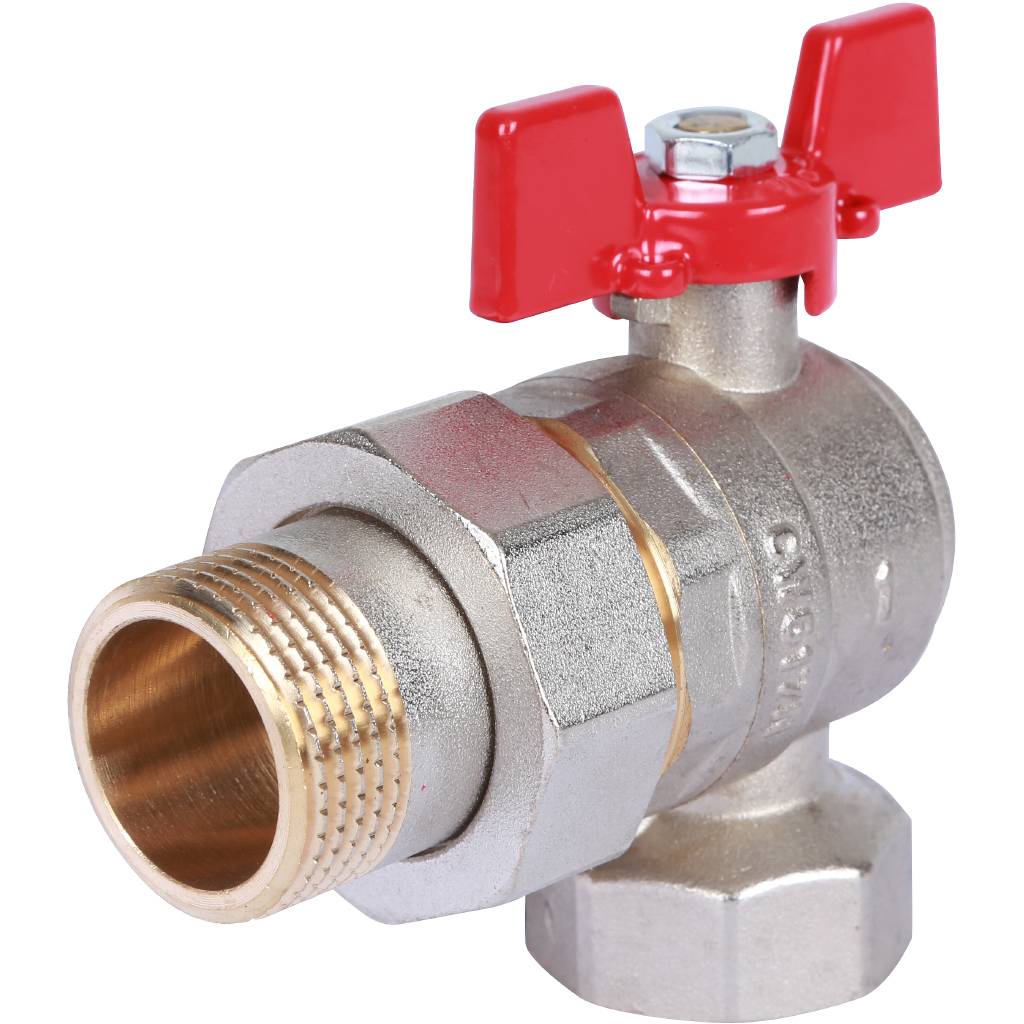Кран шаровый Rommer угловой с американкой 1" ВН/НР, ручка бабочка