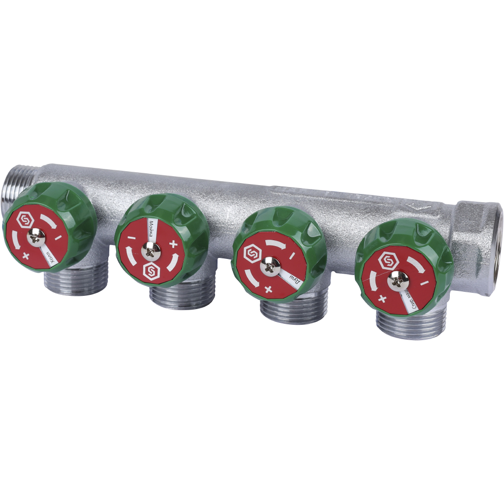 STOUT Коллектор регулирующий хром. 3/4", 4 отвода 3/4"ЕК